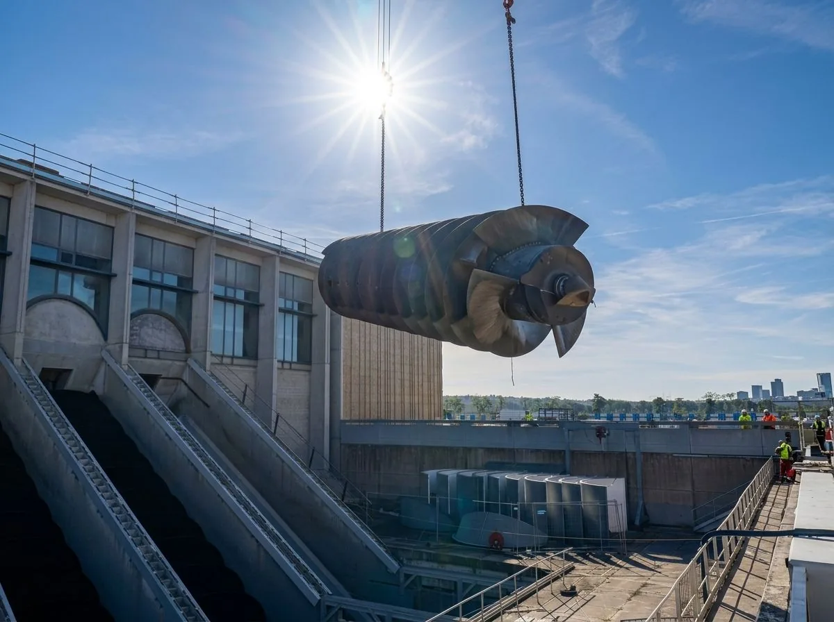 Repose d'une vis d'Archimède de 26 tonnes après révision complète